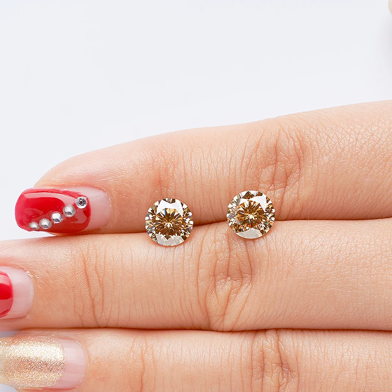 

Муассанит цвета шампанского круглой огранки, 1-12 мм, сертифицированный муассанит, свободный драгоценный камень, тестер положительного пропуска, сертификат GRA D VVS