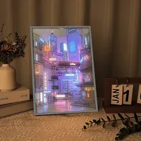Anime LED Beautiful City Night View Light Painting,HD Picture Narrow Bezel Usb Plug Dimming Romantic Home Decorations Night Lamp