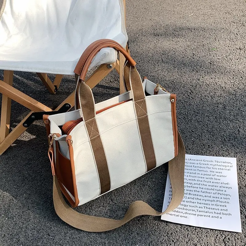 Canvas Simple Tote Bag for Women Fashion Handheld Bag Cross border One Shoulder Crossbody Bag