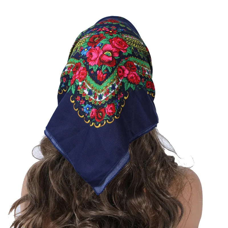 70*70cm Luxury Floral Print Women's Bandana Headband Scarves Russian National Square Scarf Babushka Head Wraps Bufandas Invierno