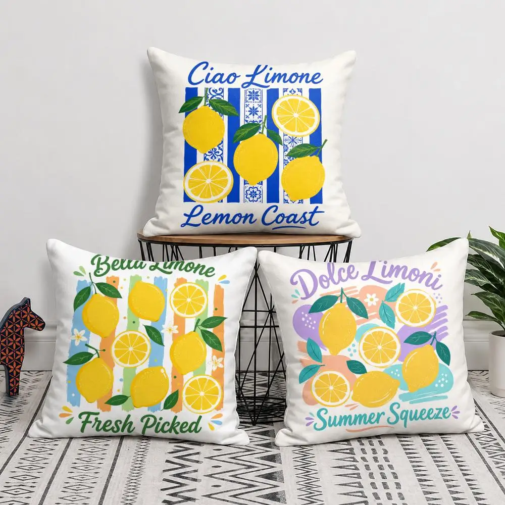 La Dolce Vita Lemon Cushion Cover Short Plush Soft Double-Sided Printing Pillow Case Cozy Sofa Bedroom Home Decor Gift