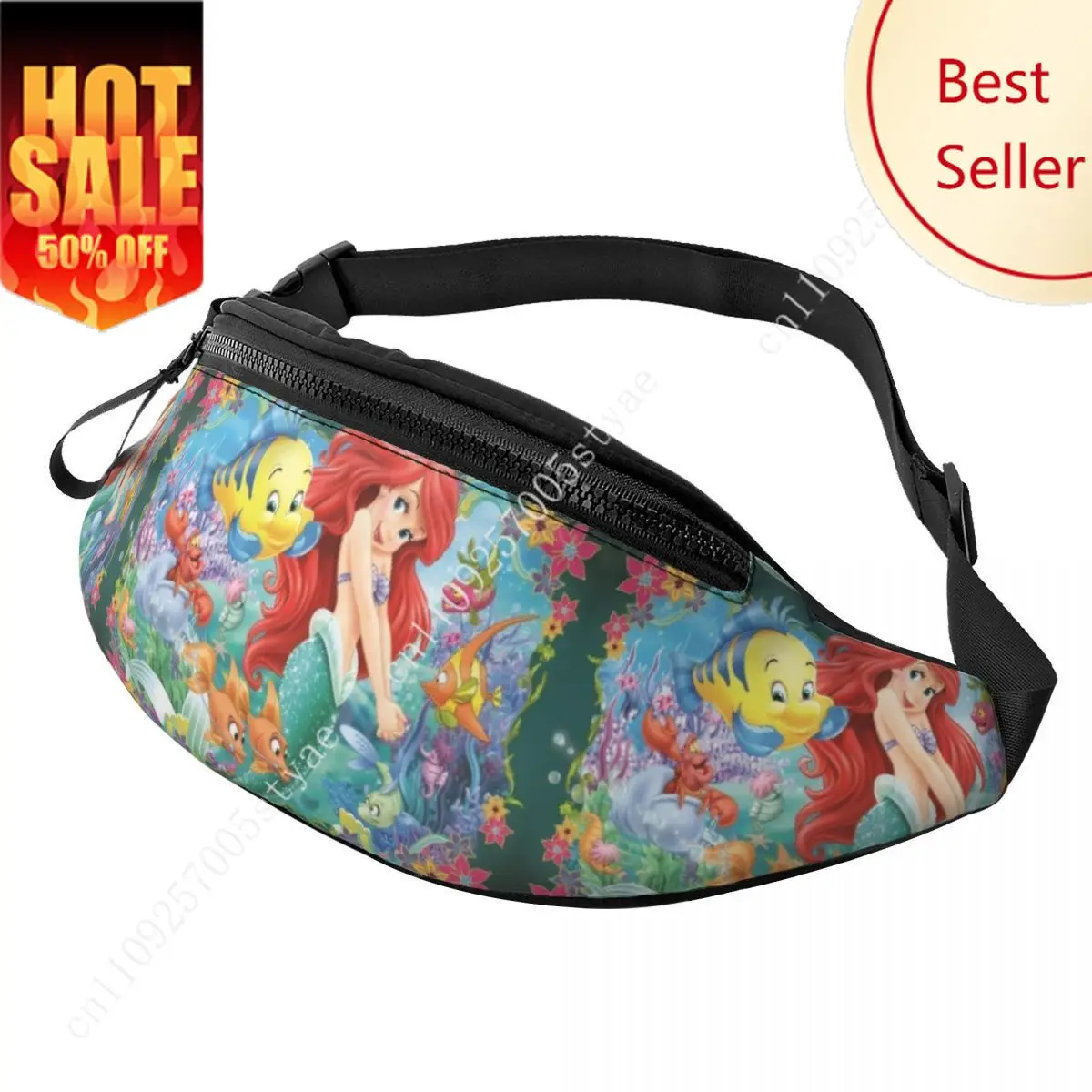 

Custom Little Mermaid Ariel Cartoon Fanny Pack Men Women Crossbody Waist Bag for Travel Cycling Phone Money Pouch