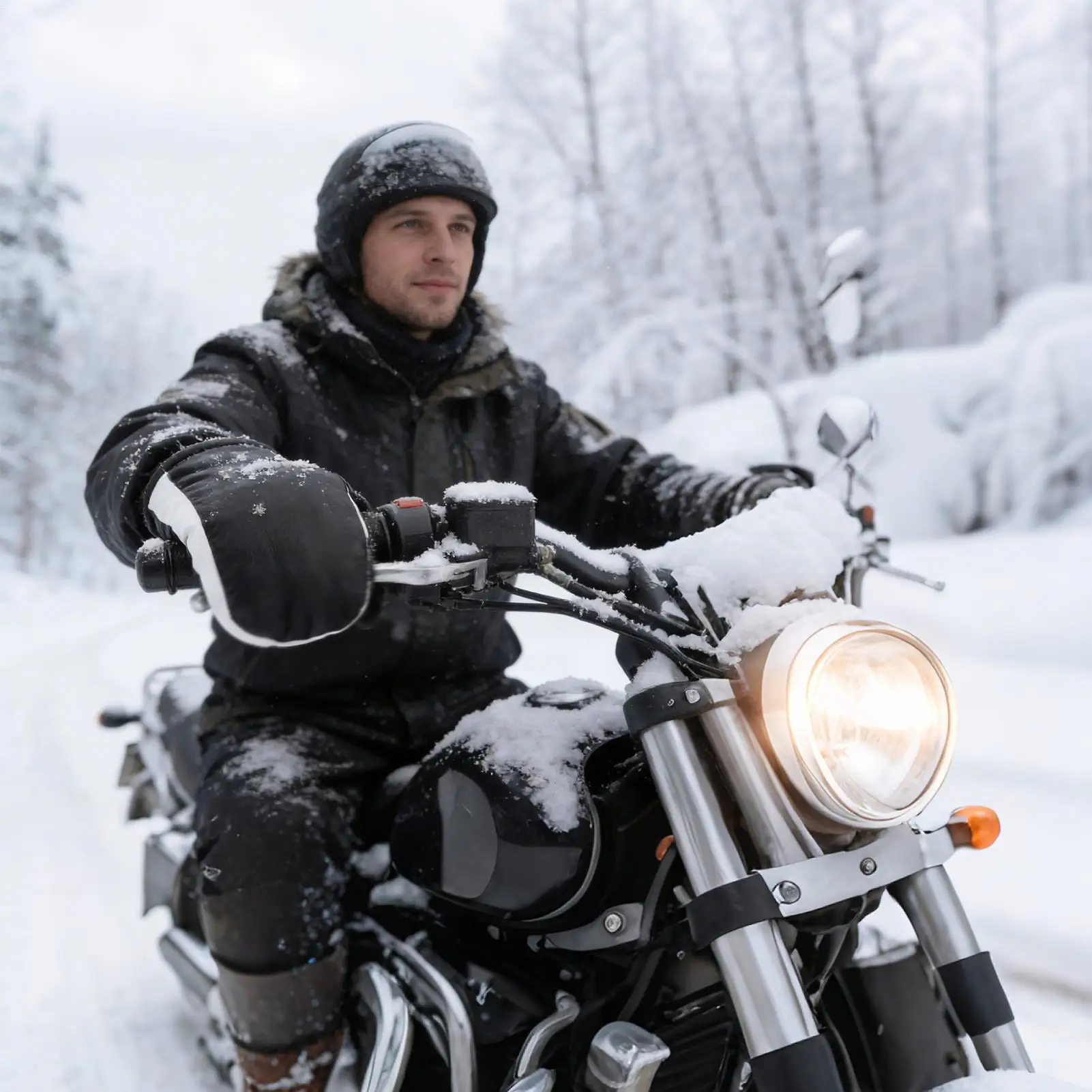 

Motorcycle Handlebar Mitts PU Leather Waterproof Hand Warmers Snowmobile Handlebar Mittens Hand Guard For Men Women Winter Cold