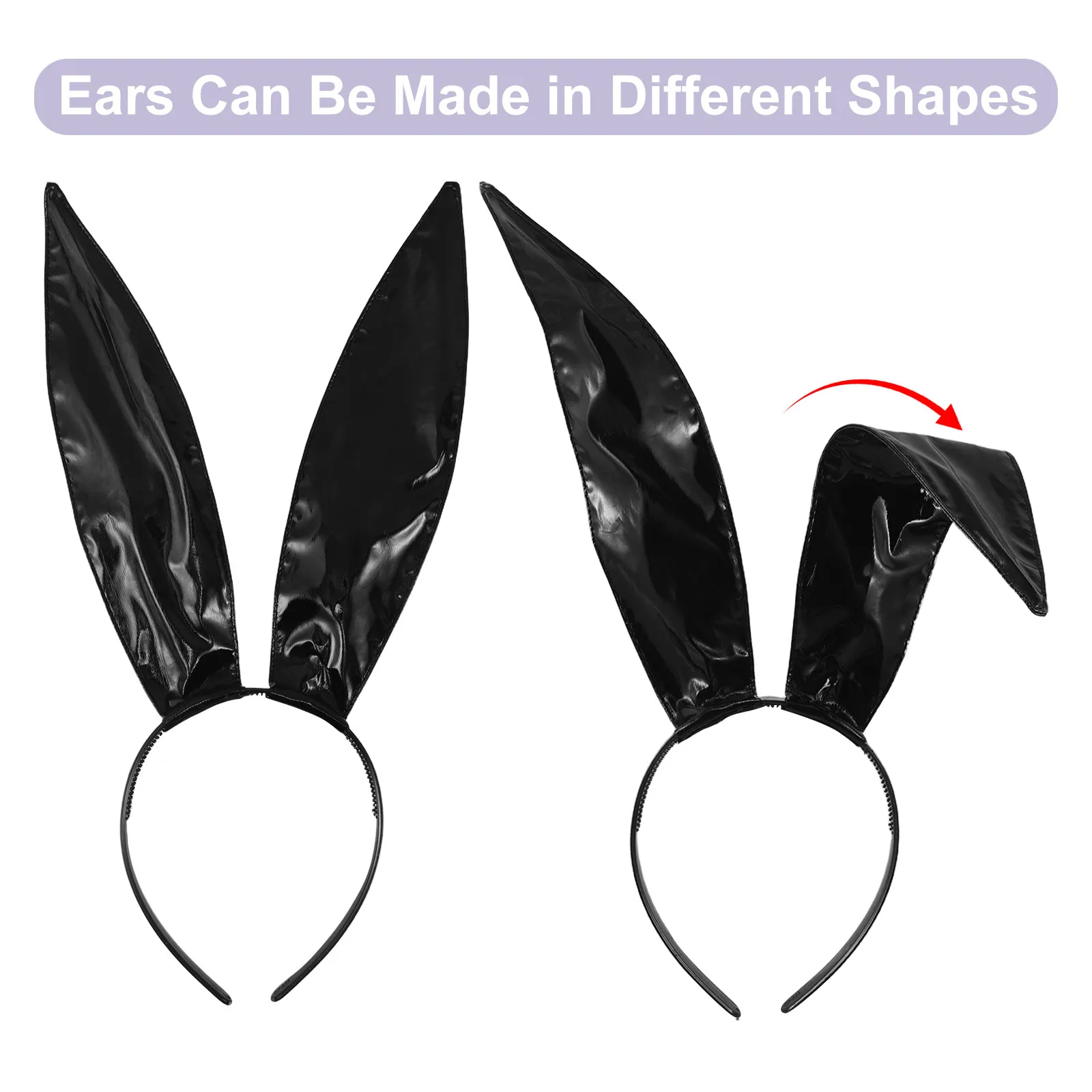 2Pcs Rabbit Ears Headband Black Artificial Sleek Edgy Design Versatile Party Cosplay Photography Accessory Bunny Ears