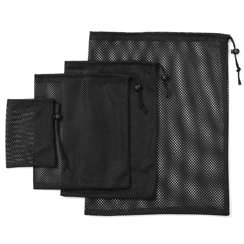 Black/White Durable Mesh Drawstring Bag - Multi-Purpose Storage for Home/Travel/Outdoor Laundry