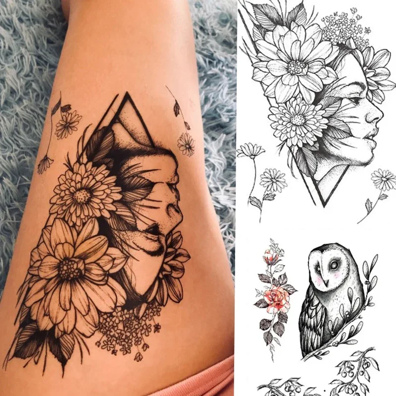 1Pcs Temporary Tattoo Black Flower Tattoo Sleeve Water Transfer Tattoo Tattoo Cat Rose Tattoo Body Art Sexy Tattoo Couple Arm