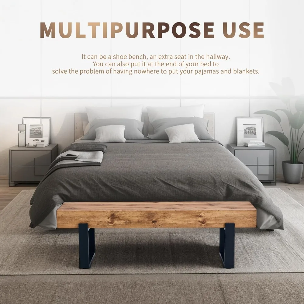 59인치 팜하우스 다이닝 벤치 - 산업용 금속 프레임 주방 테이블 벤치, 현관 신발 보관 벤치, 침대 끝 벤치 방수 기능 포함