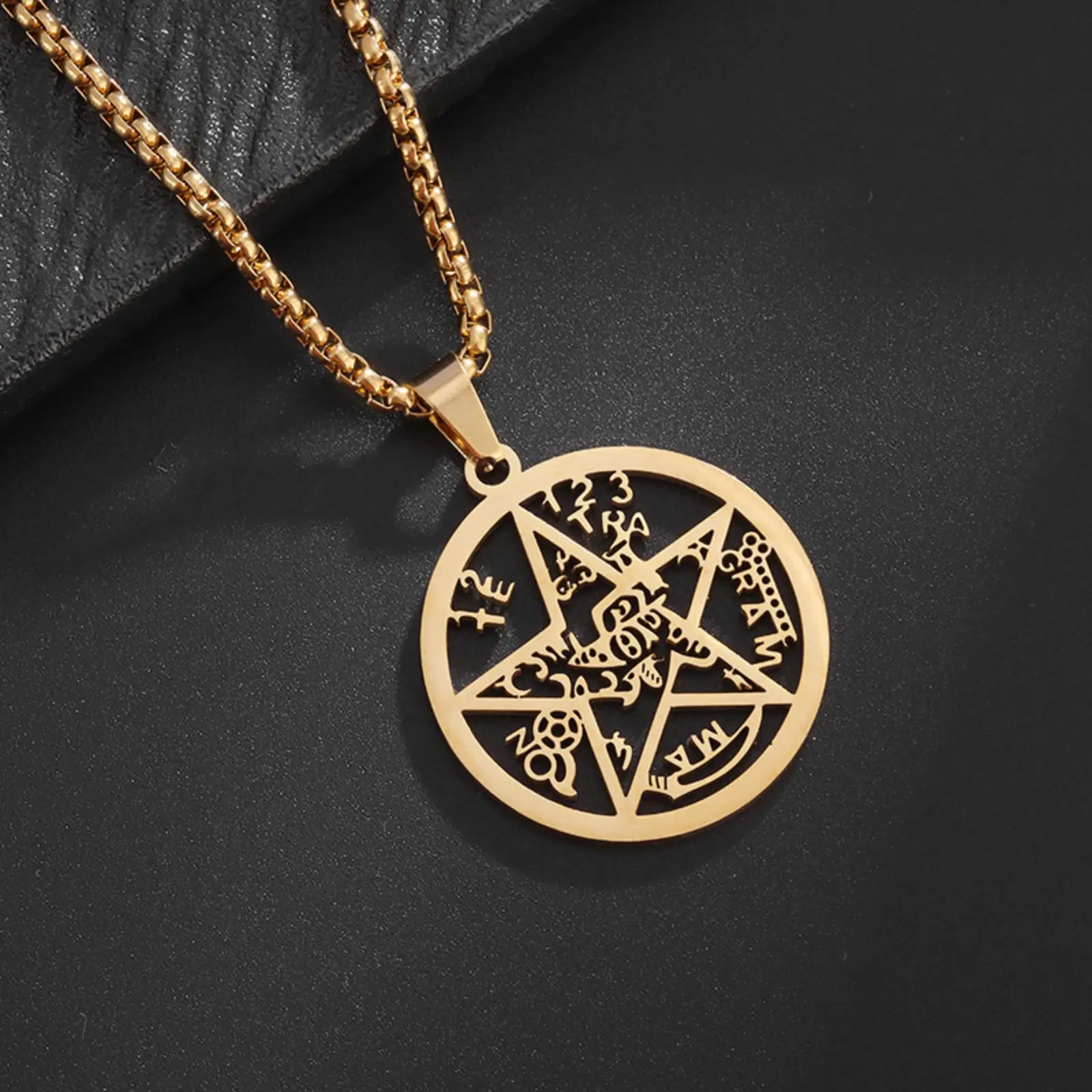 Pentagramm des Salomonsiegel-Halskettenanhängers Kabbala-Talisman Anhänger Edelstahl-Halskette Amulett Schmuck Geschenk für Männer und Frauen – Detail 5