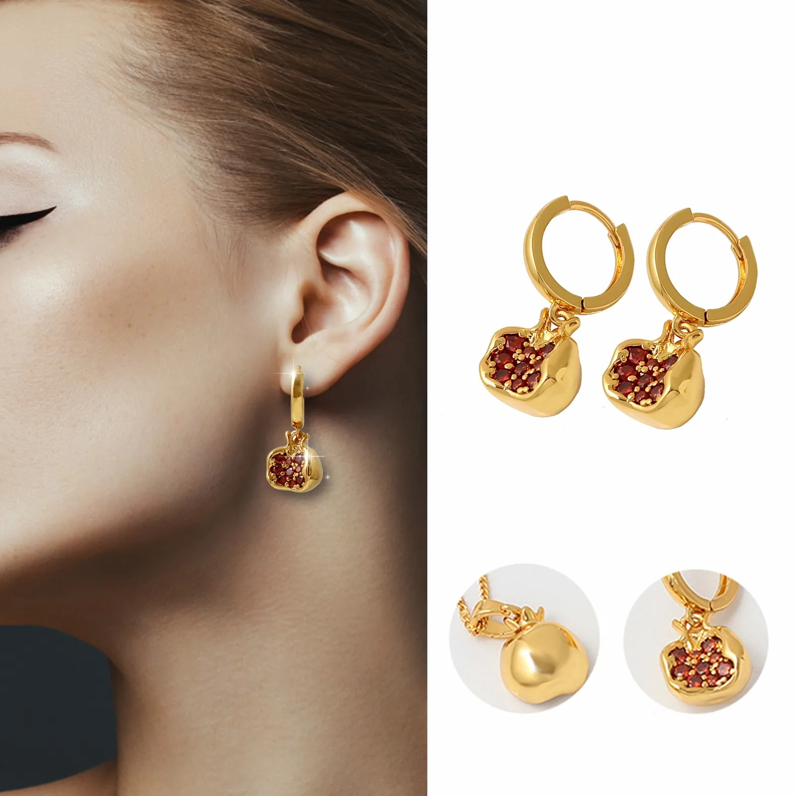 Pack Earrings for Women Pomegranate Earrings Popular Design Feeling Plating Piercing Earrings for Babies Dangling Hoop Earrings