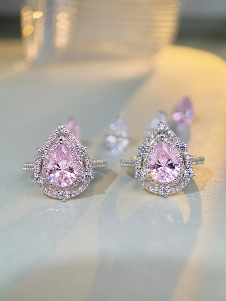 PT950 platinum ring for women, waterdrop，shaped pink diamond, crystal gemstone finger ring. Wholesale distribution available.