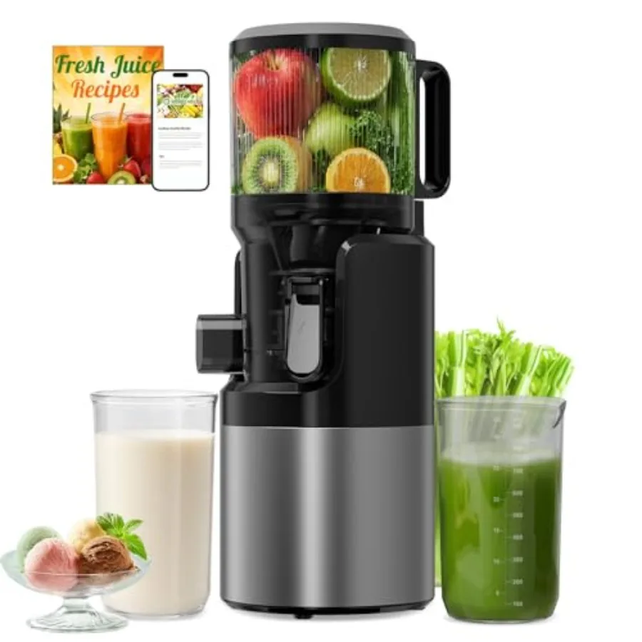Cold Press Juicer For Home Use, Stainless Steel And Black, Slow Masticating Technology With Low Noise And High Juice Yield