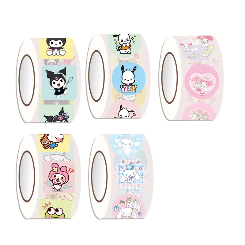 200 Stickers A Roll of Cartoon Sanrio  Closure Stickers Melody Kulomi Round Tape Gift Decoration Labels