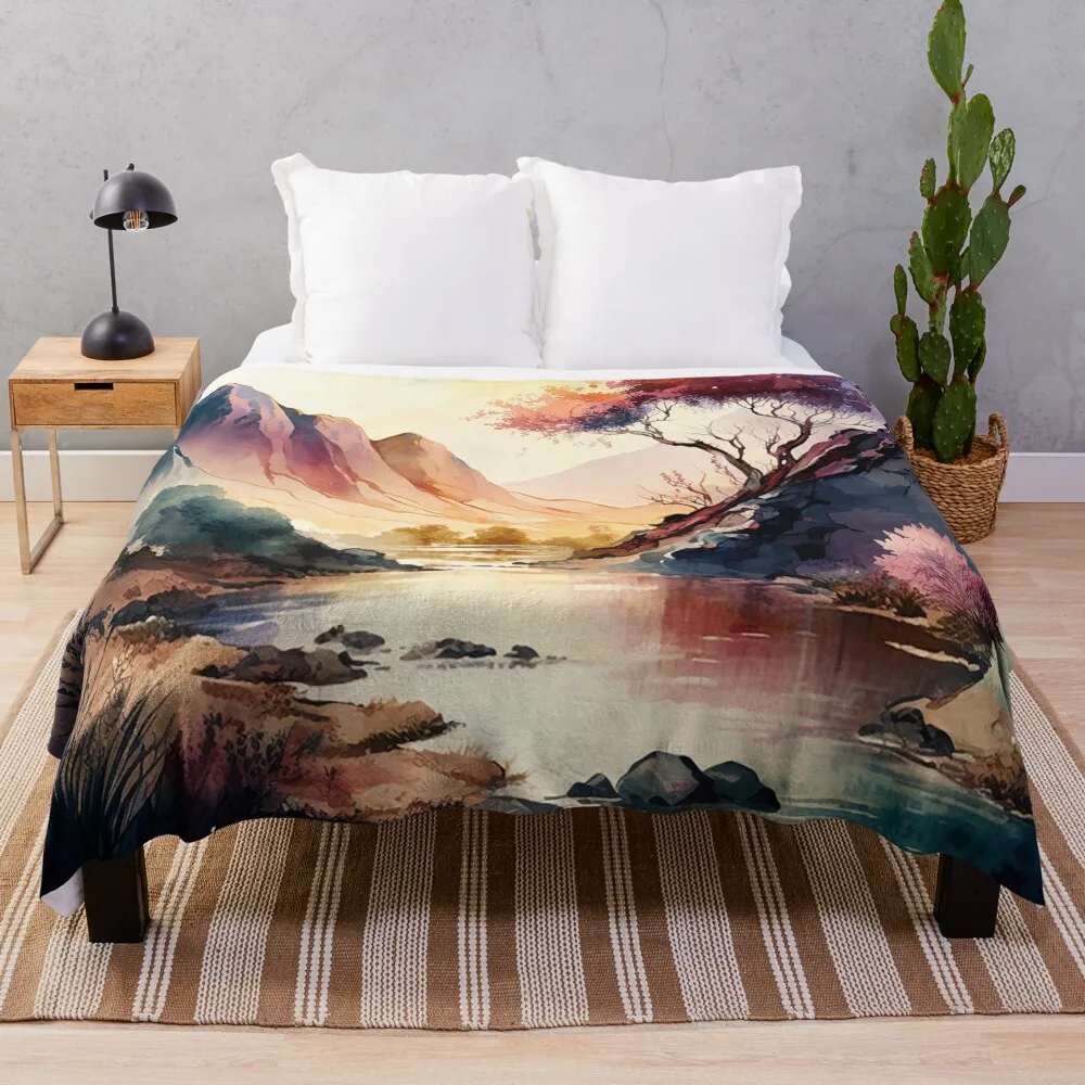 

fantasy river watercolor Throw Blanket Warm valentine gift ideas Hairys Blankets