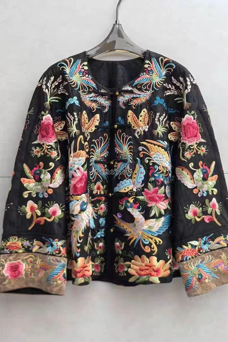 

2025 chinesew retro style embroidered tang suit jacket for women's autumn fashion long sleeve cheongsam button loose jacket top