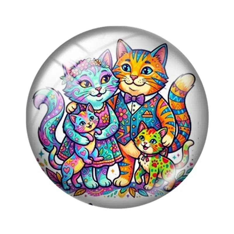 Cat Family  12/18/20/25mm glass cabochon  bracelet pendant rings for jewelry demo earrings back Making findings