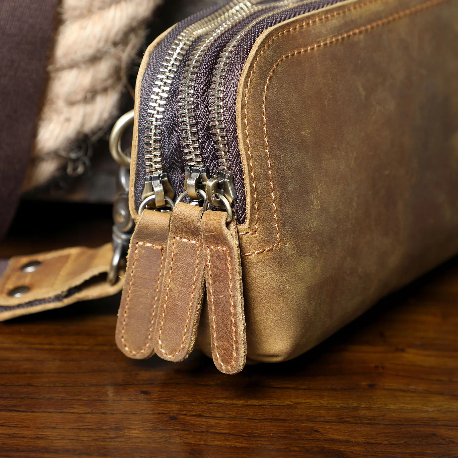 Echte Leder-Umhängetasche für Herren, Multifunktionale Clutch-Tasche, Schlichte Modische Handytasche aus Rindsleder, Oberste Schicht Rindsleder – Detail 20