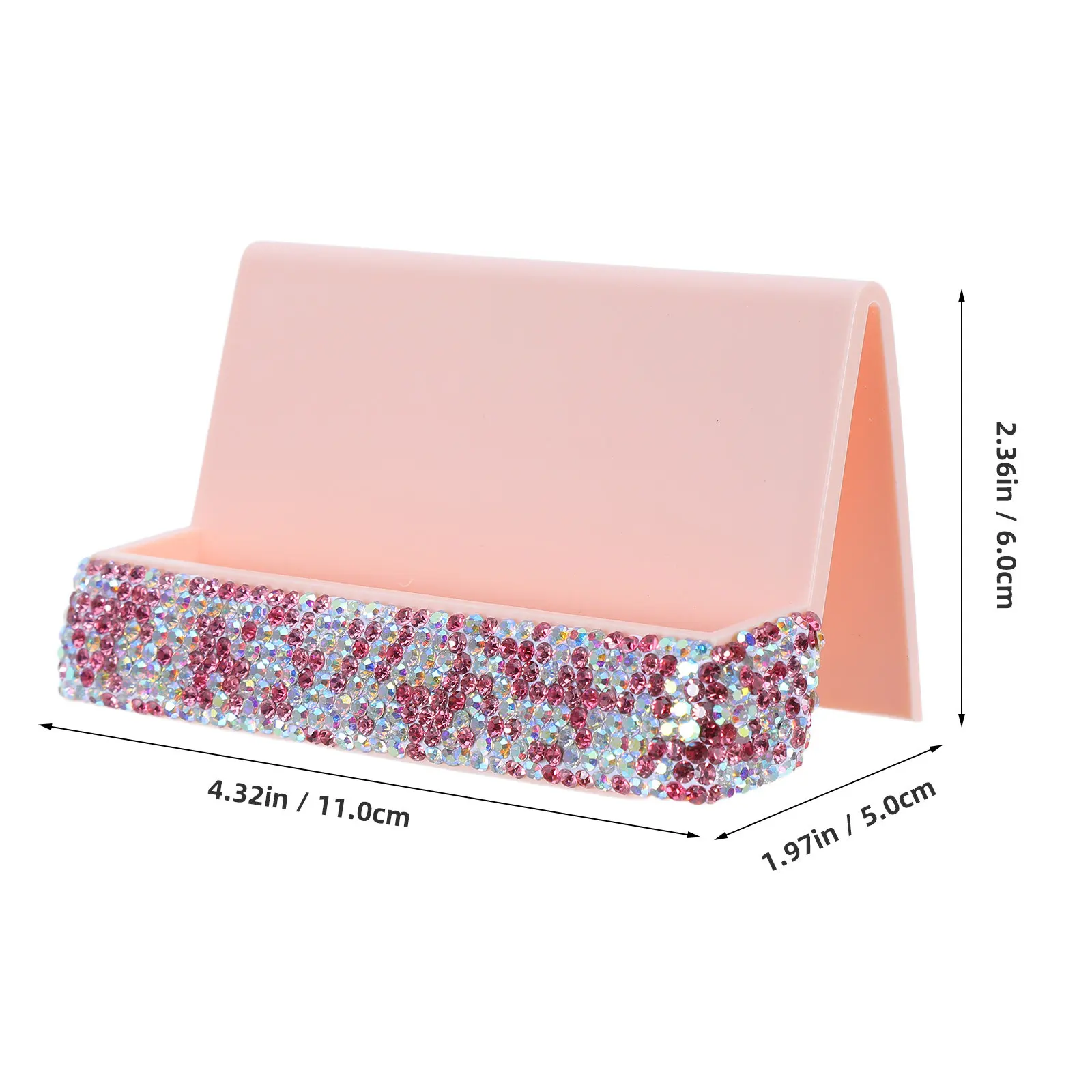 Business Card Holder Crystal Rhinestones Pink Office Desk Holder Desktop Card Display Stand Box for Cards Business Cards Box