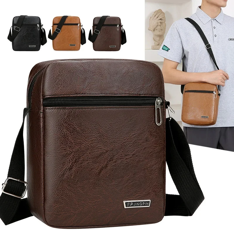 Men's Simple Vertical Square PU Business Commuting Bag Large Capacity Single-Shoulder Crossbody Bags