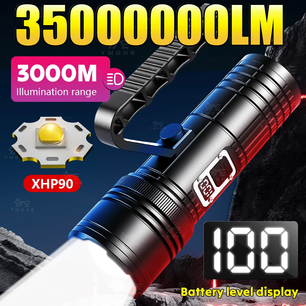 

35000000LM Перезаряжаемый светодиодный фонарик с зумом, тактический фонарик, ультра мощный фонарик, рабочий свет для кемпинга, пешего туризма, рыбалки