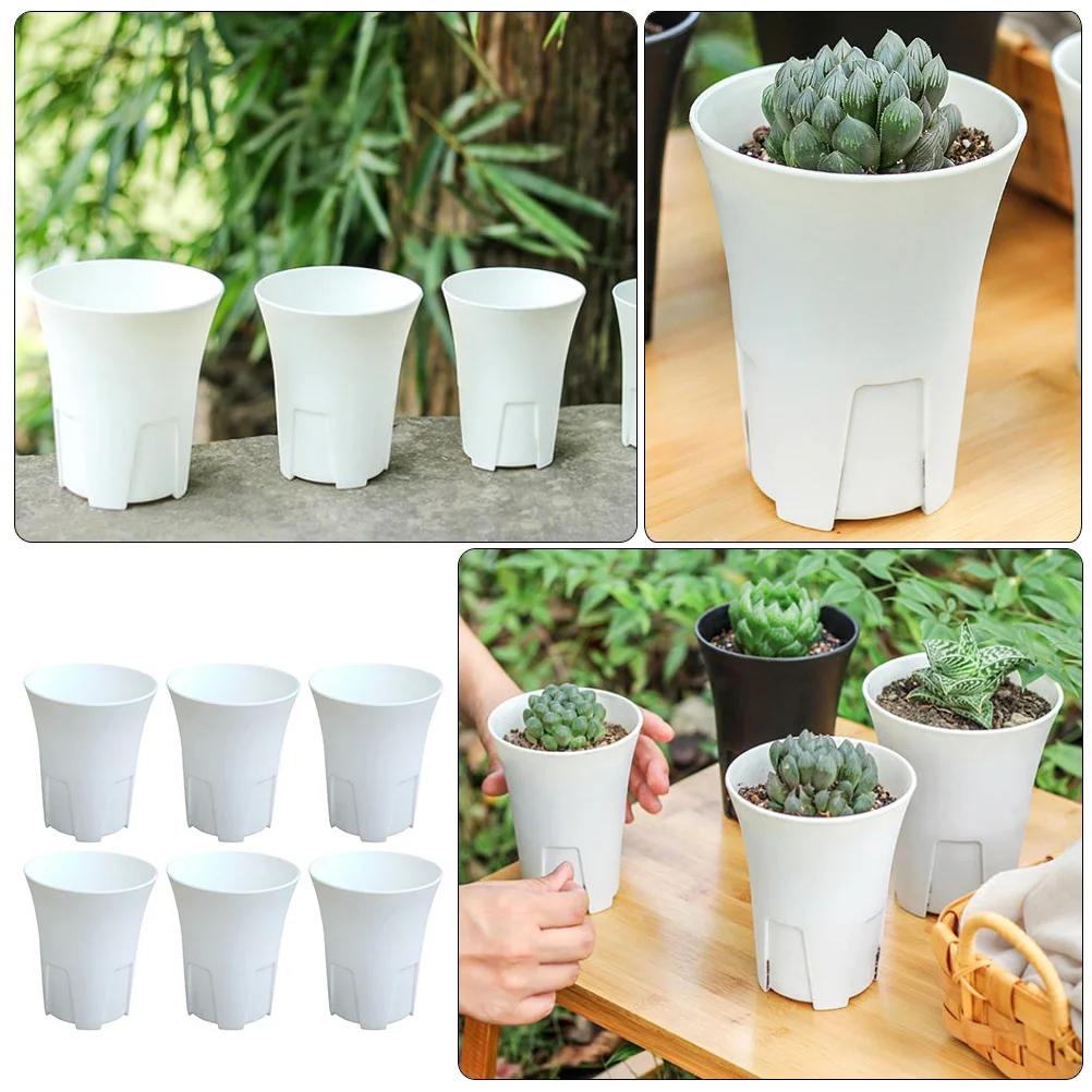 

6pcs Root Control Flowerpots Ventilated Plastic Plant Pots For Indoor Nursery With Drainage Holes Rounded Gardening