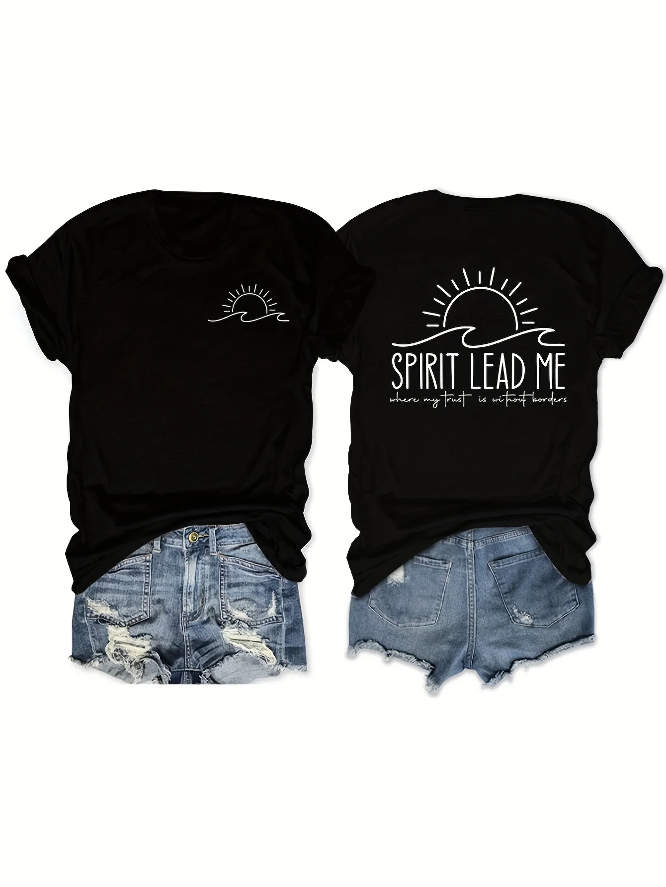 

Women's letter front and back printed T-shirt High quality 95% cotton women's S-XL casual women's top T-shirt