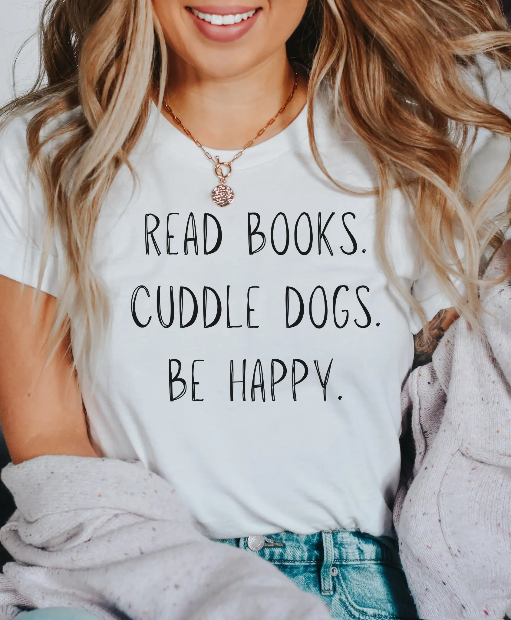 Cuddle Dogs Be Happy Book Lover Dog T Shirt Cute Funny Reader Bookish