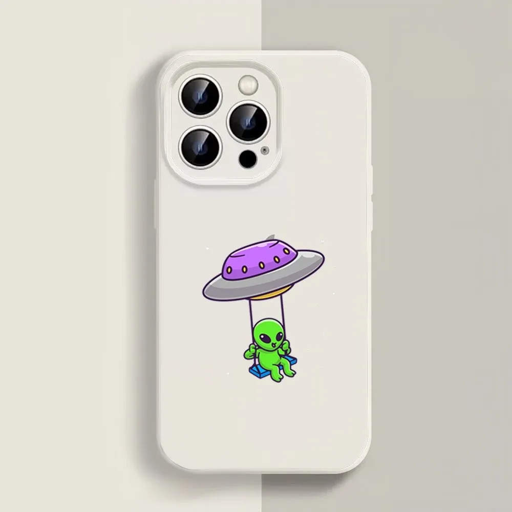 Funny Alien Phone Case For Iphone 11 13 14 15 16 Pro Max X Xr Xs Max Se2020 12mini White Cover Case image 3