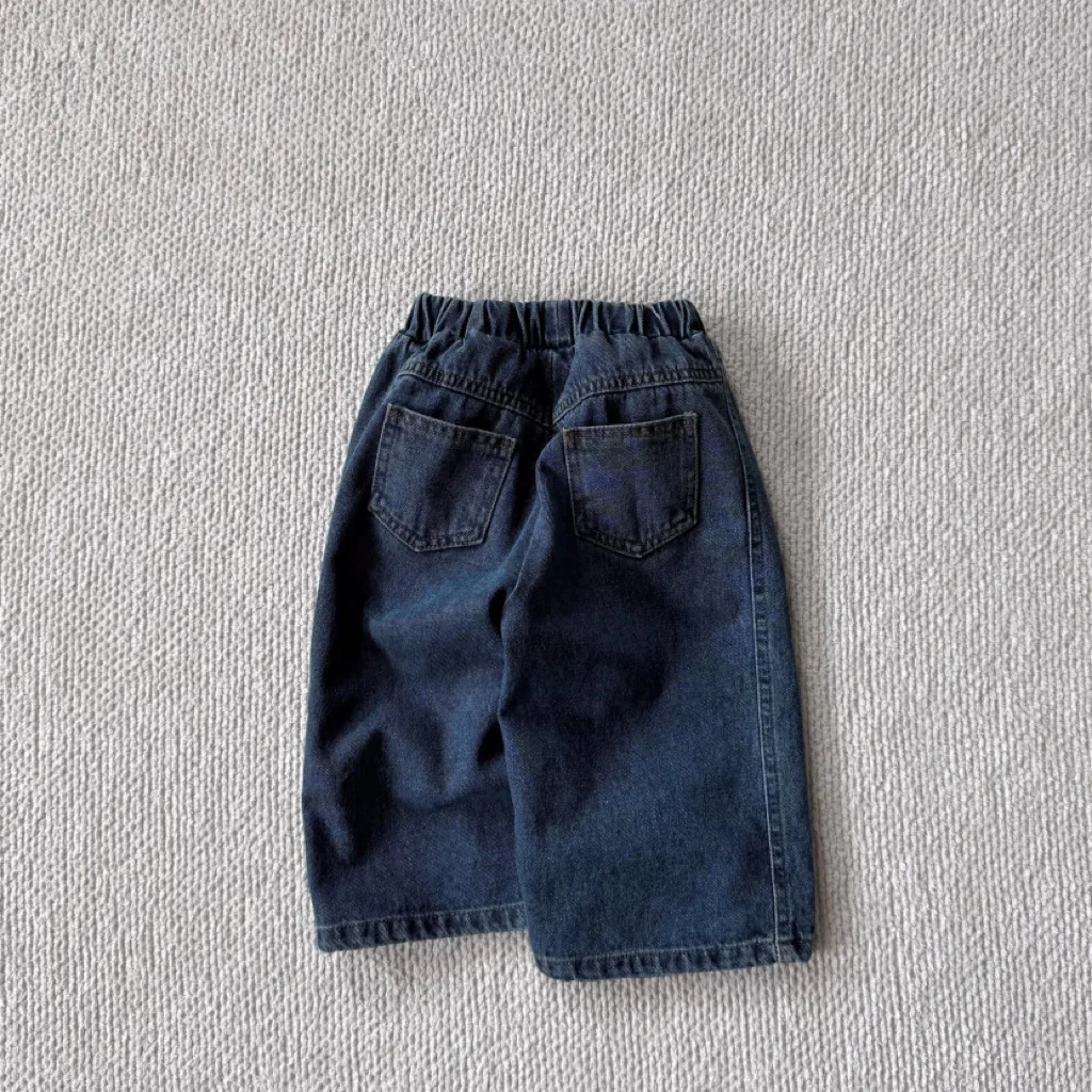 2026 ربيع جديد الأطفال فضفاض سراويل جينز الصلبة بنين بنات سراويل تقليدية طفل تنوعا مرونة الخصر الجينز الاطفال الملابس
