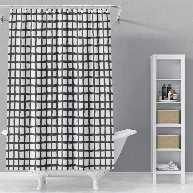 The new isn simple Nordic black and white line draft shower curtain toilet partition hanging cloth  window shading