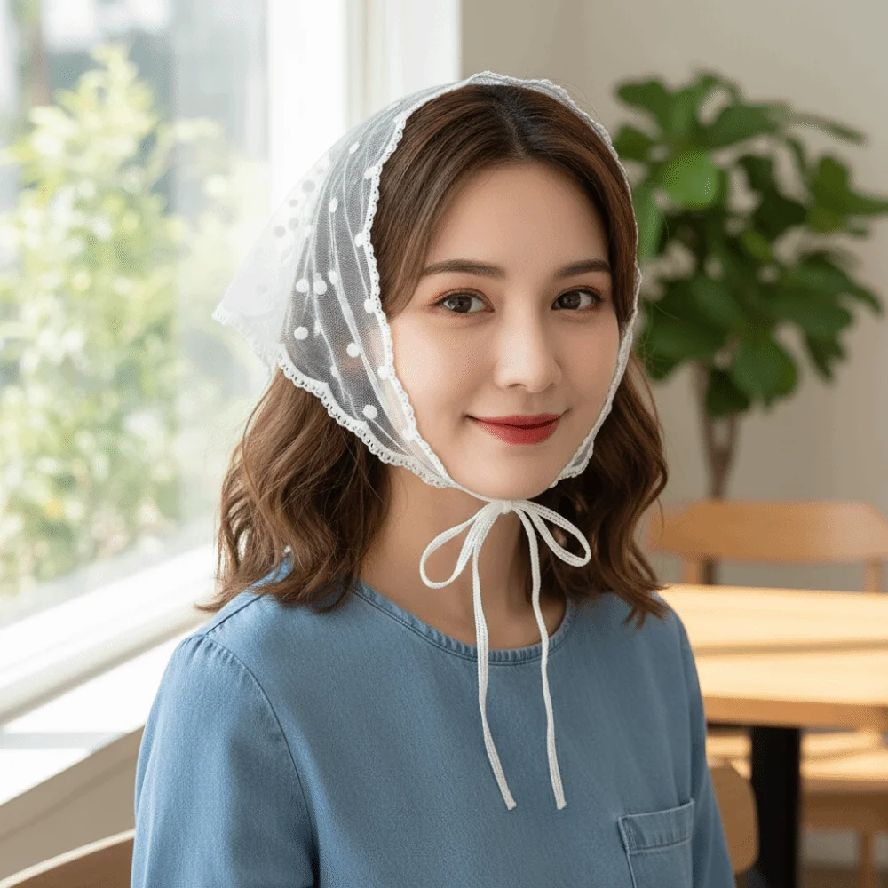 

Party Retro Lace Hair Scarf White Breathable Headscarf Thin Style Floral Triangle Scarf Korean Fashion