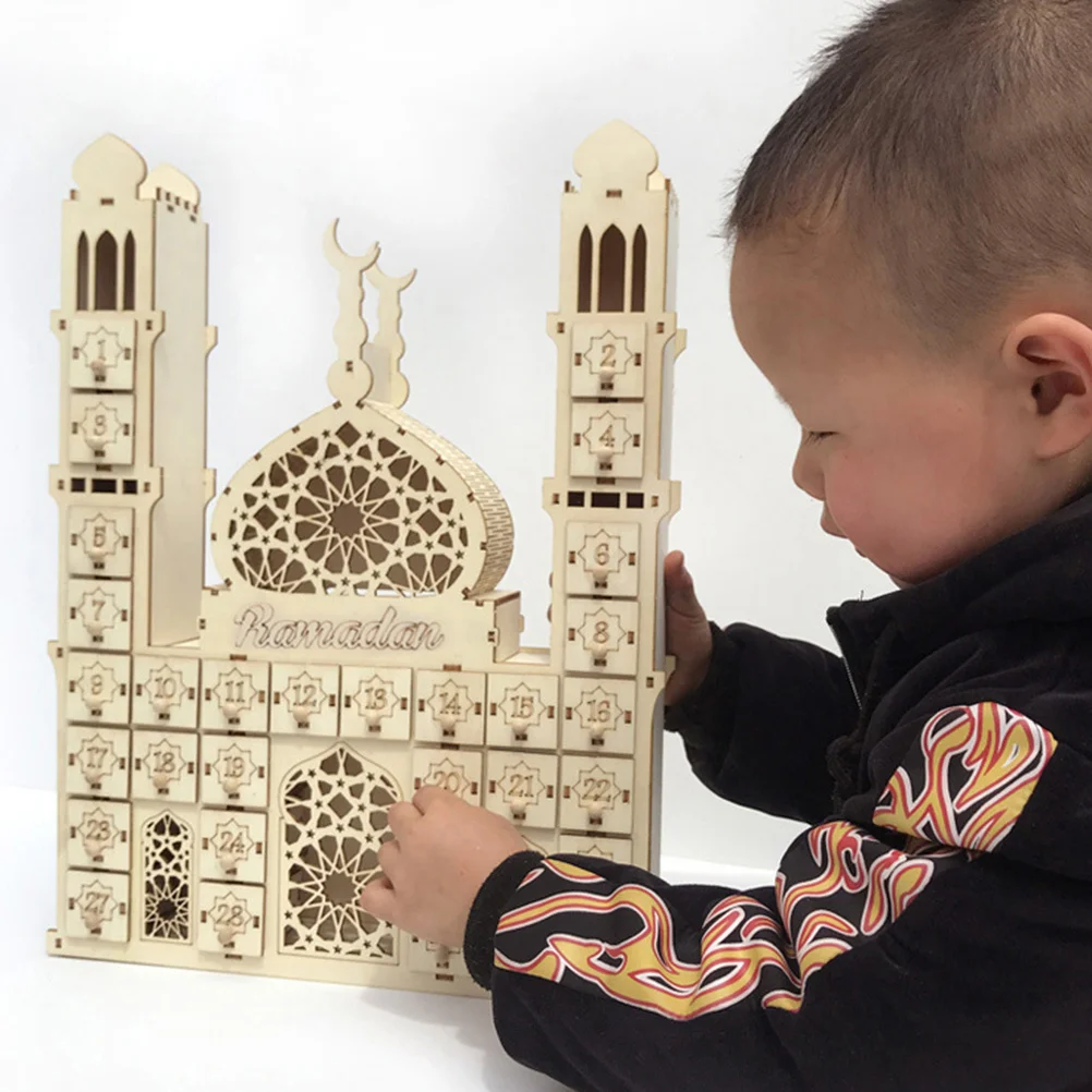 1 pc Wooden Advent Calendar Creative Ramadan Countdown Decorative Desktop Calendar For Holiday Party Home Decoration Khaki