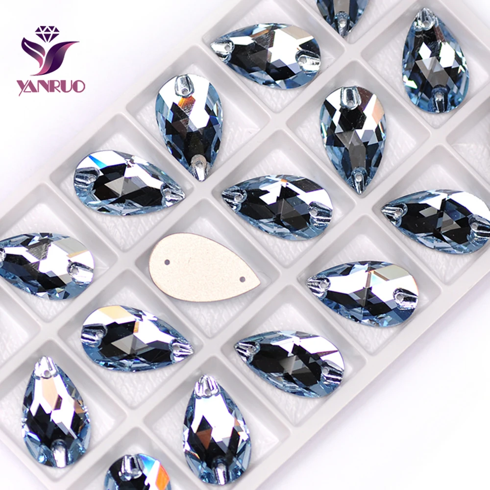 YANRUO 3230 Drop Light Sapphire Sew on Rhinestone Flatback Sewing Crystal Rhinestones Paste Decoration