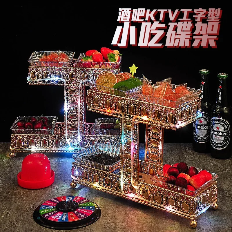 Bar KTV creative double-layer wrought iron fruit plate colorful LED light luminous platter snack snack