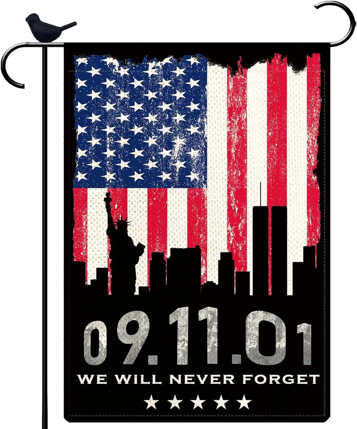 We Will Never Forget 2001 September 11Th Garden Flag 12 x 18 Inch Burlap Vertical Double Sided 23th Anniversary Memorial Flag