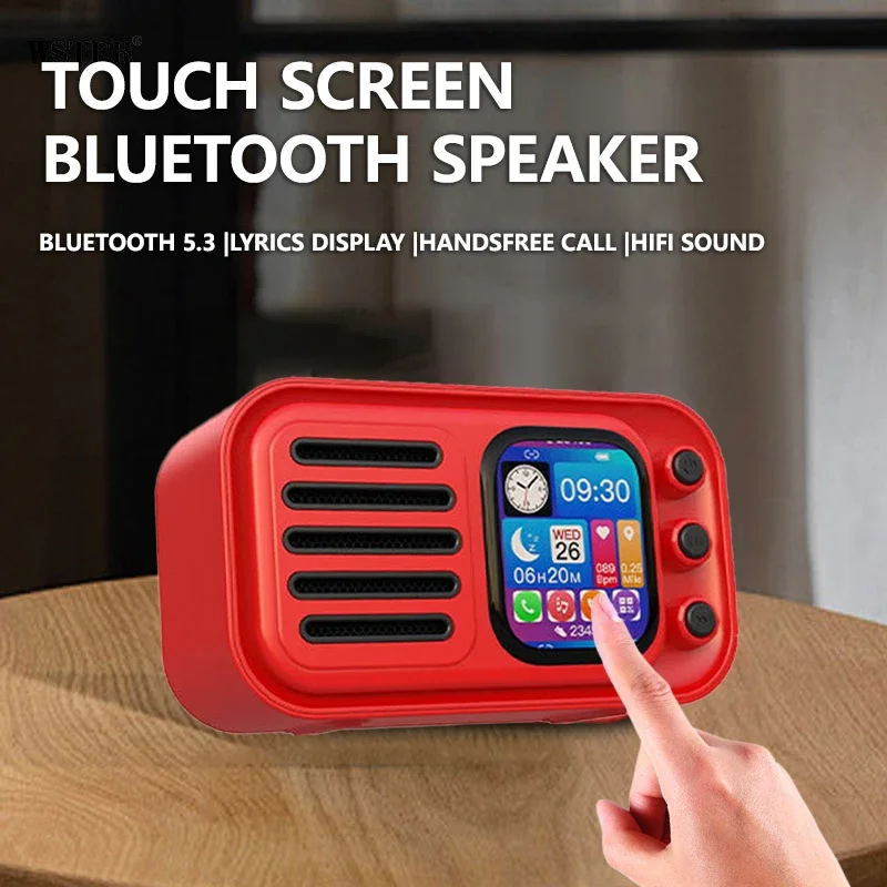 Mini Touch Screen Bluetooth Speaker Wireless Hifi TWS Stereo Soundbar Portable FM Music Player with Alarm Clock Lyrics Display