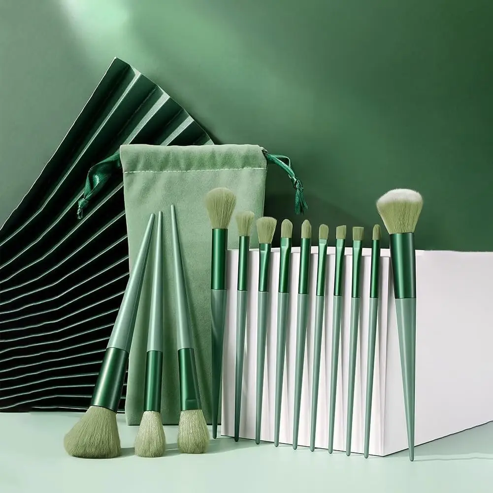 

13Pcs Green Makeup Brushes Kit Blush Concealer Eyeshadow