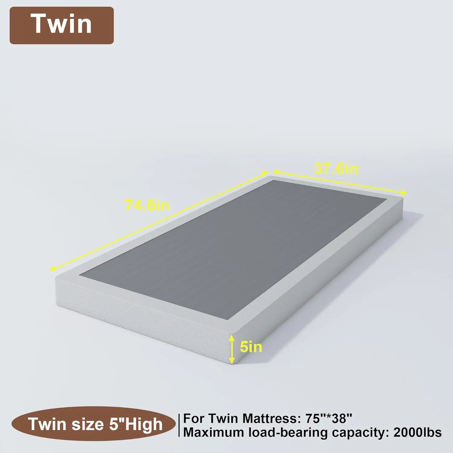 Twin Box Spring with Fabric Cover Set, 5 Inch Twin Size Box Spring with 2500lbs Max Weight Capacity, Durable Mattress
