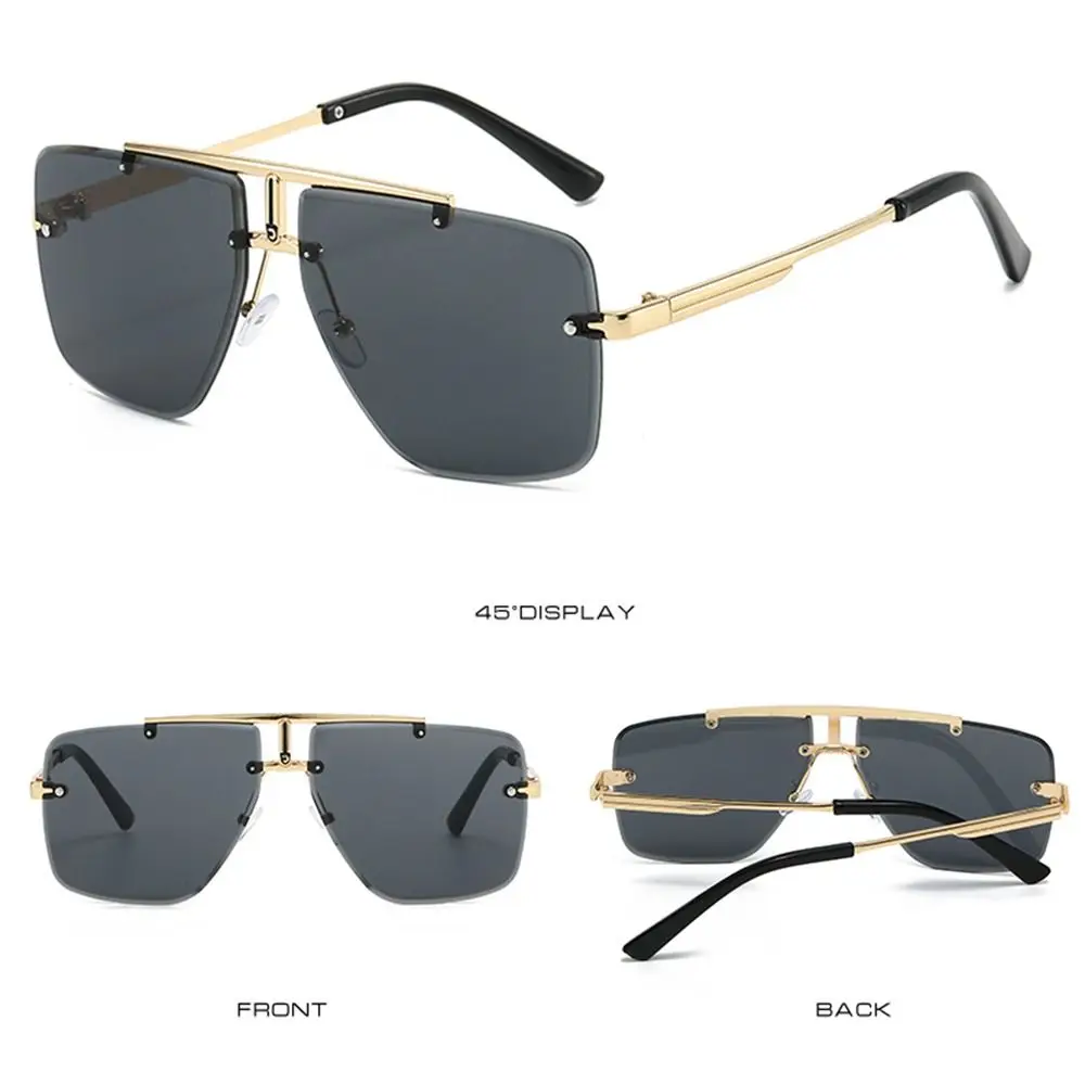 Oversized Double Bridge Sunglasses Frameless Square Frame Gradient Lens Sun Glasses UV Protection Rimless Men's Shades
