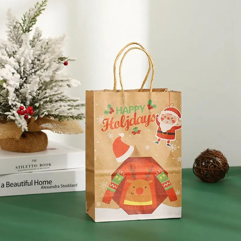 Bolsas de papel Kraft de Navidad para niñas, sacos de Navidad para regalos con exquisitos patrones navideños, 12 piezas