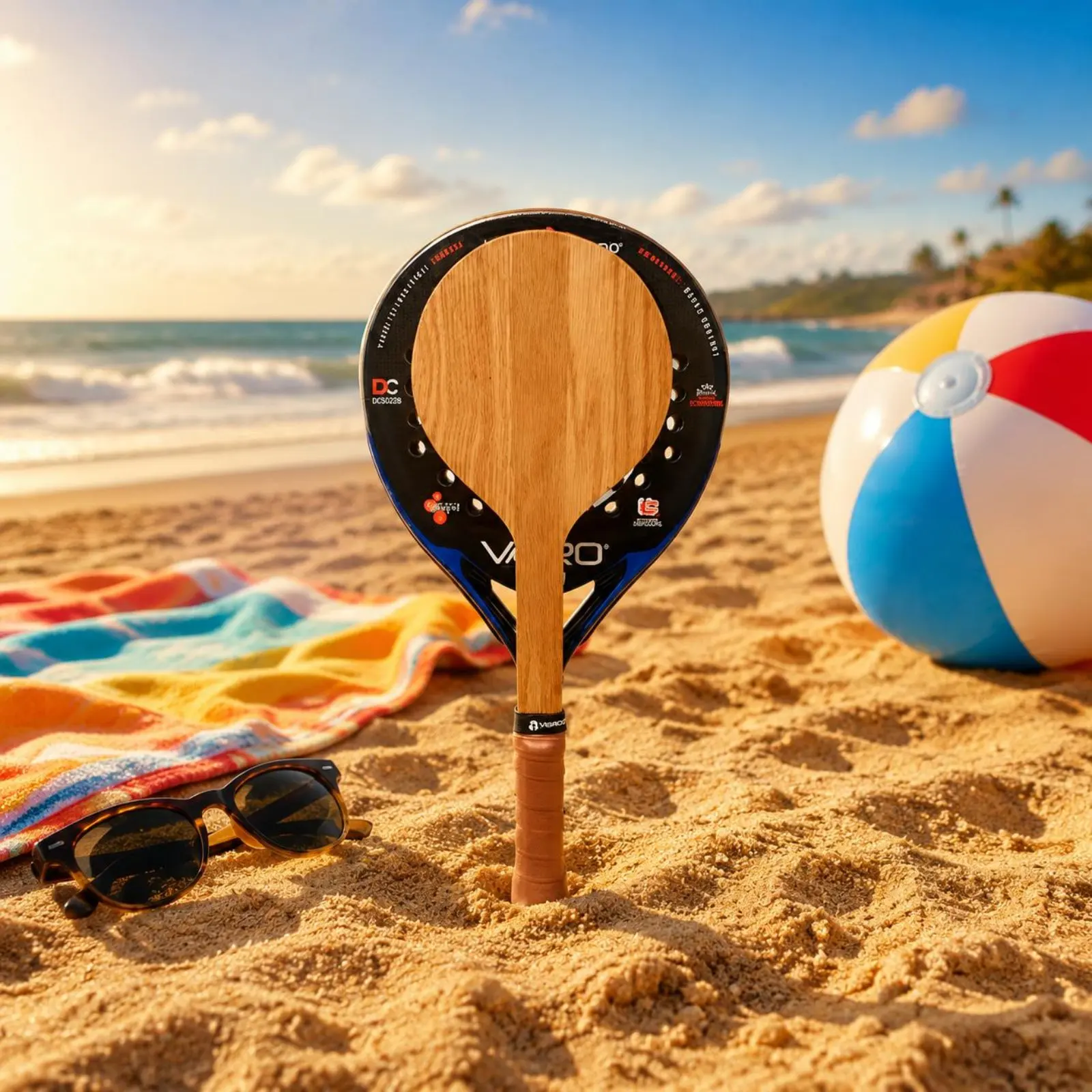 Wood Beach Tennis Racket Beach Training Racket with Comfortable Grip For Seaside Lawn Backyard Outdoor Sports Game Accessory