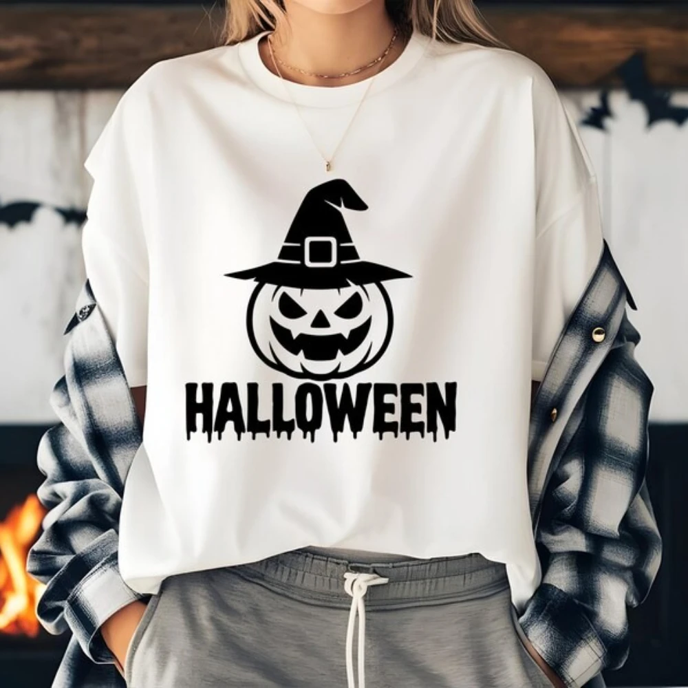 

Funny Pumpkin Face Halloween Printed T-shirt Tops Outdoors Party Costume Gift Pumpkin Witch Hat Tee Unisex Funny New Style Tee