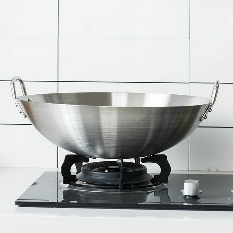 Stainless Steel Non Coating Woks Gas Cooker Traditional Handmade Pot With Double Ear Chef Fry Wok