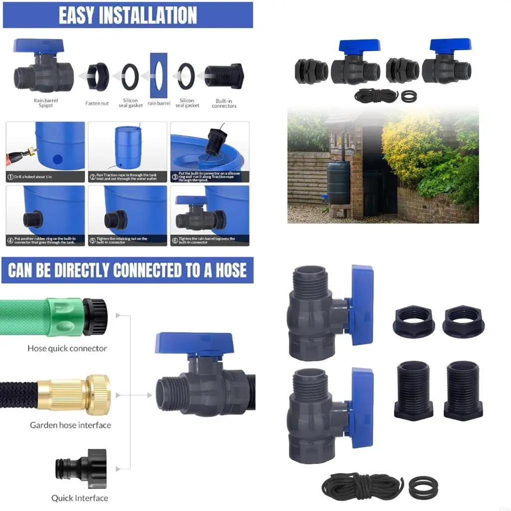  2pcs Rainwater Collector Tap With PVC Ball Valves and Leakproof Silicones Gaskets for Barrels Tanks Aquariums