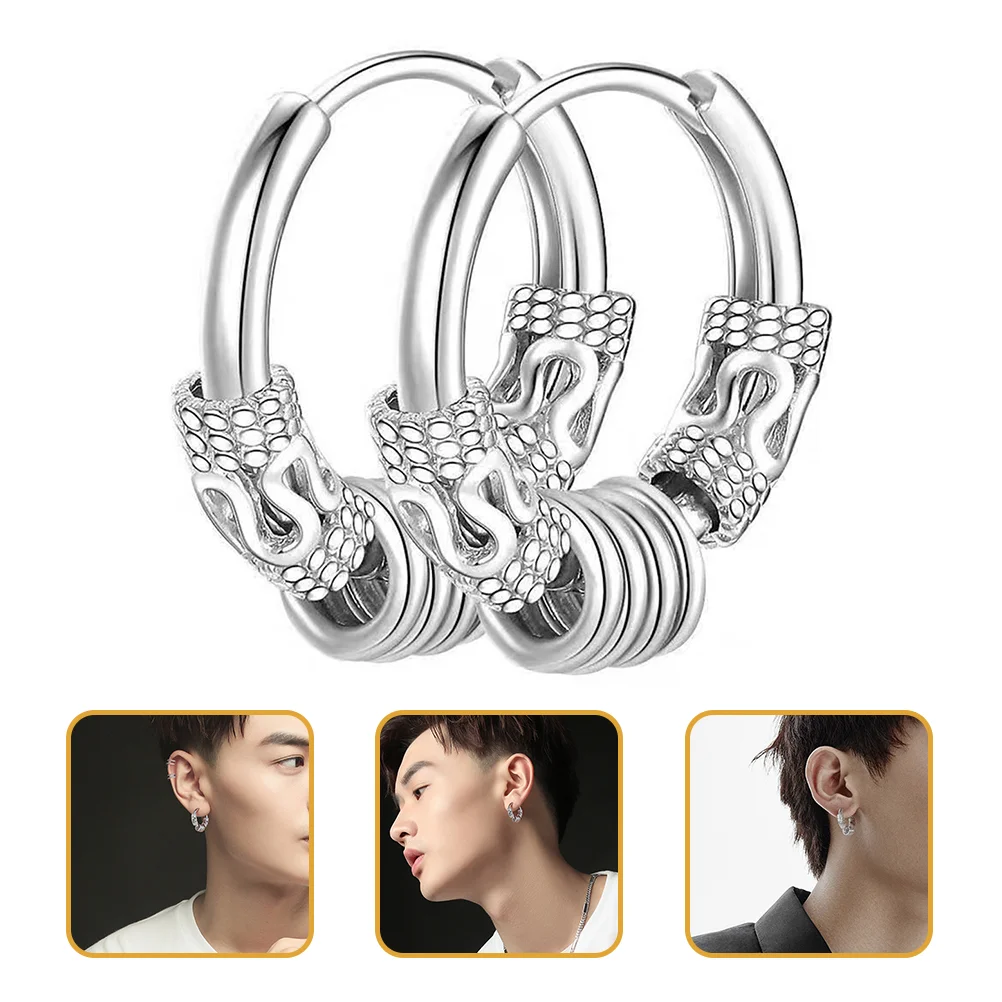 2 Pcs Dragon Earrings Stud Men for Women Statement Sterling Silver Tiny Hoops Stainless Steel Minimalist Man Wrap