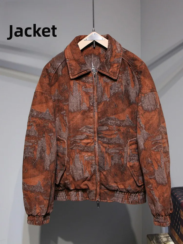 

Men's Loose Fit Duck down Jacket Vintage Style Tie Dye Denim Warm Outerwear 90% White Duck Feather Casual Urban Wear