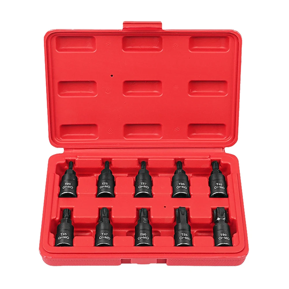 

10Pcs Bit Socket Set,Torx Hex Sping Star Bits, T20-T60 with Premium Cr-Mo Steel 3/8 Inch Drive Enhanced Storage