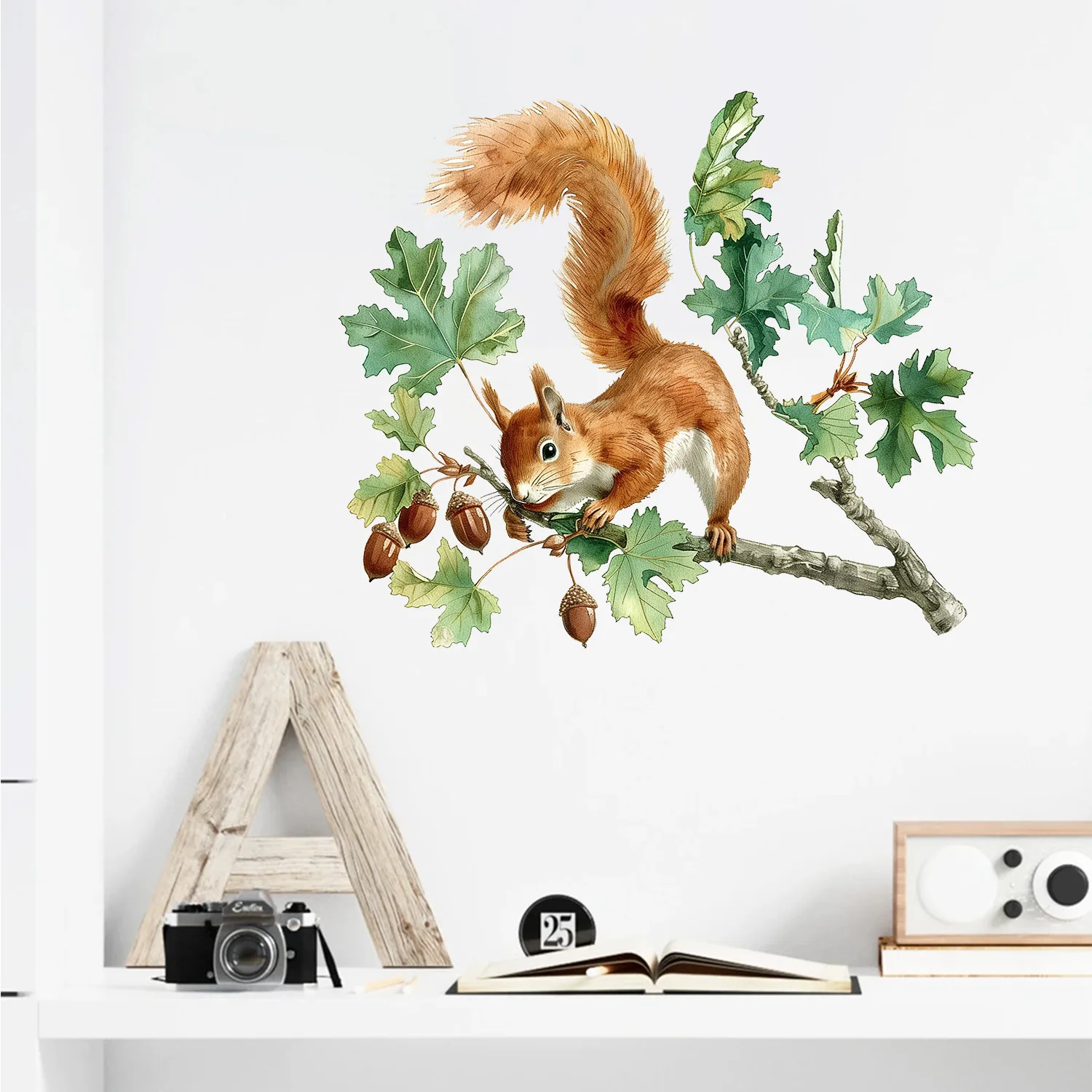 

Pinecone Picking Squirrel Animal Pine Tree Wall Stickers Living Room Bedroom Room Background Decoration Self Adhesive Stickers