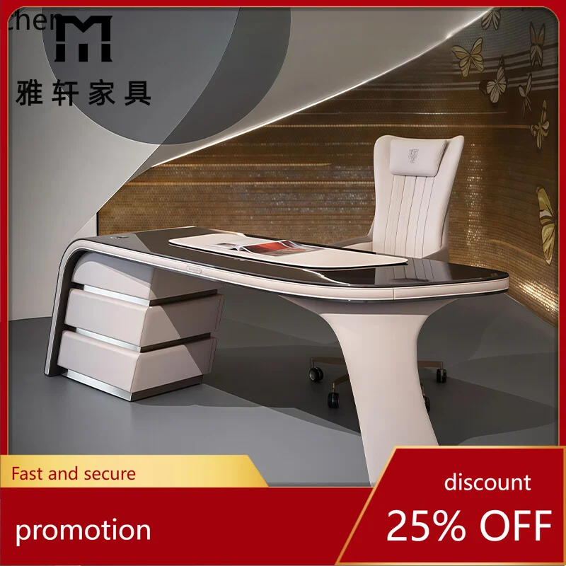 

HT Italian light luxury desk designer special-shaped boss desk advanced sense home computer desk