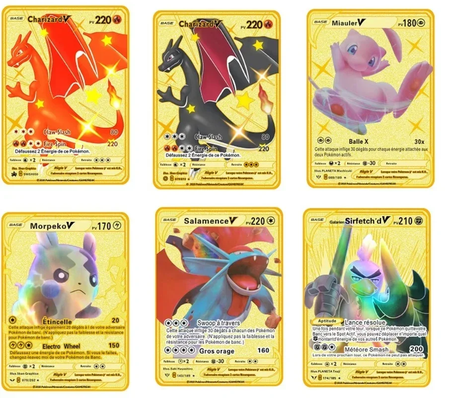 1pcs Pokemon Metal Trading Cards Game Spanish Trading Cards Battle Cards Pikachu Charizard