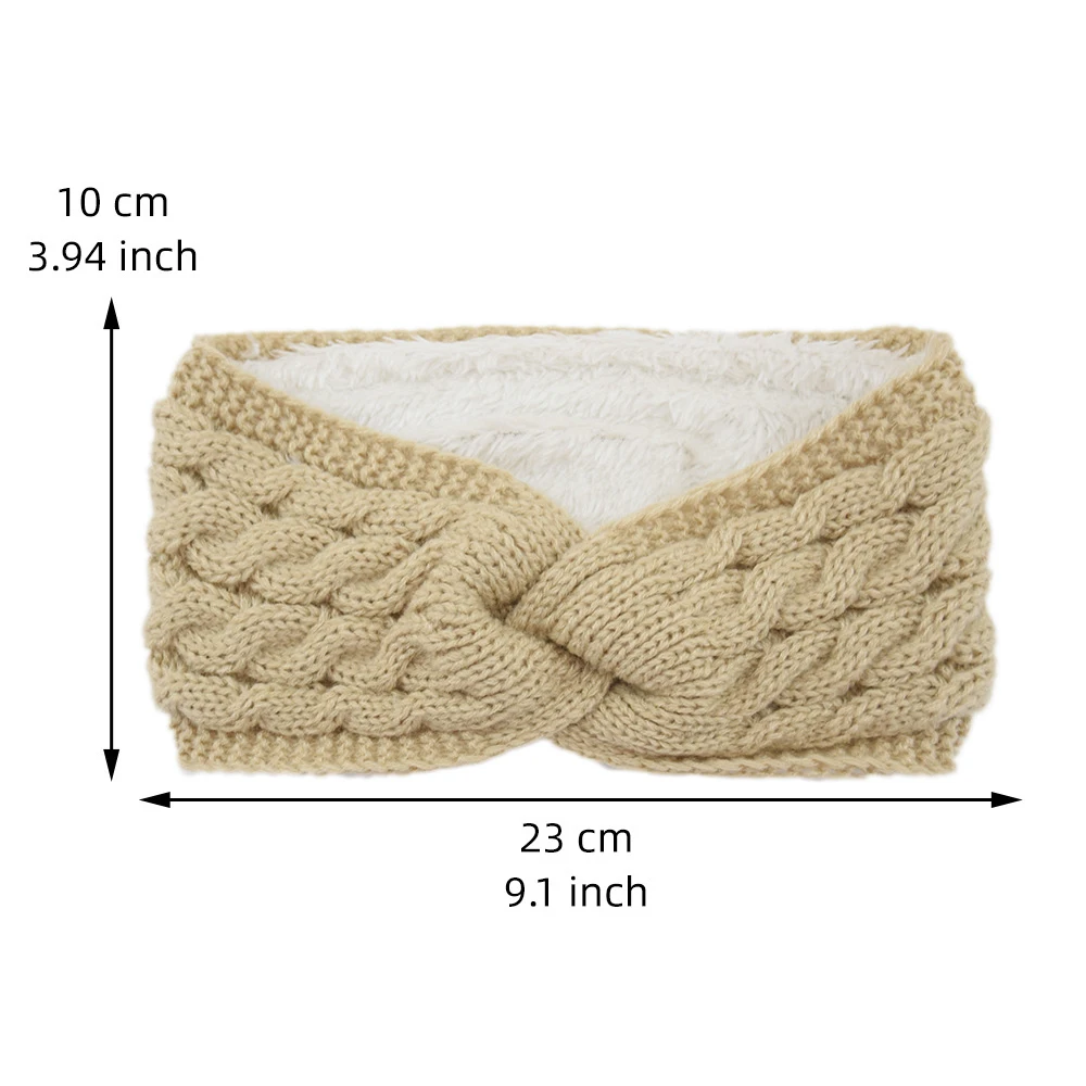 Winter Warm Plush Knitted Headband for Women Thickened Warmer Ear Hairband Woolen Knitting Elastic Turban Bandage Hair Band